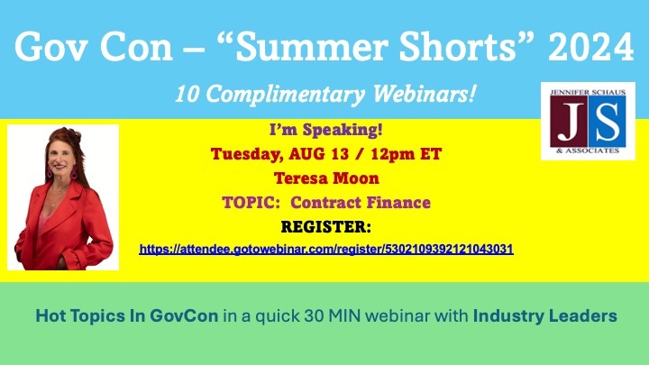 Teresa Moon featured on a poster for the GoVCon Summer Shorts on Contract Financing